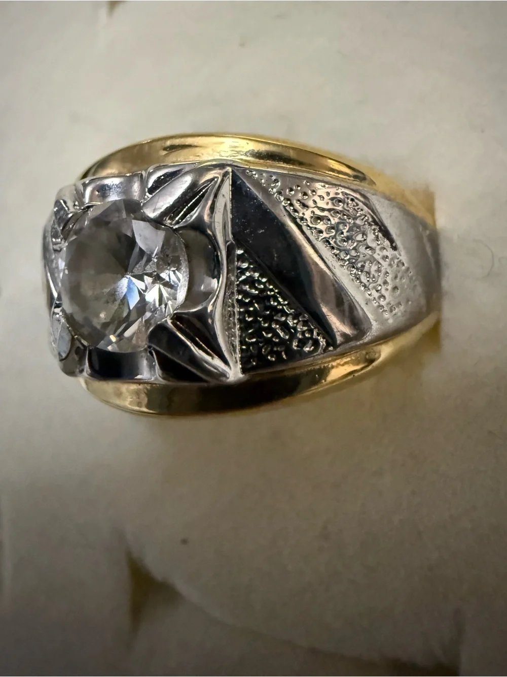 Men’s 14KTH GE Gold and Silver-Tone men’s Statement Ring Clear Center Stone 10.5